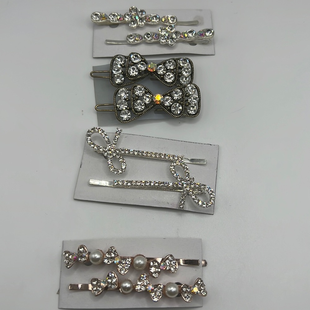 White Rhinestone Hairpins